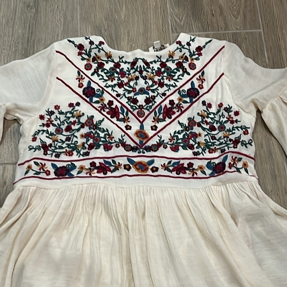 Umgee Embroidered Dress Cream Boho Cottagecore Gauze Flowy Mini Embroidery Midi - Picture 10 of 10